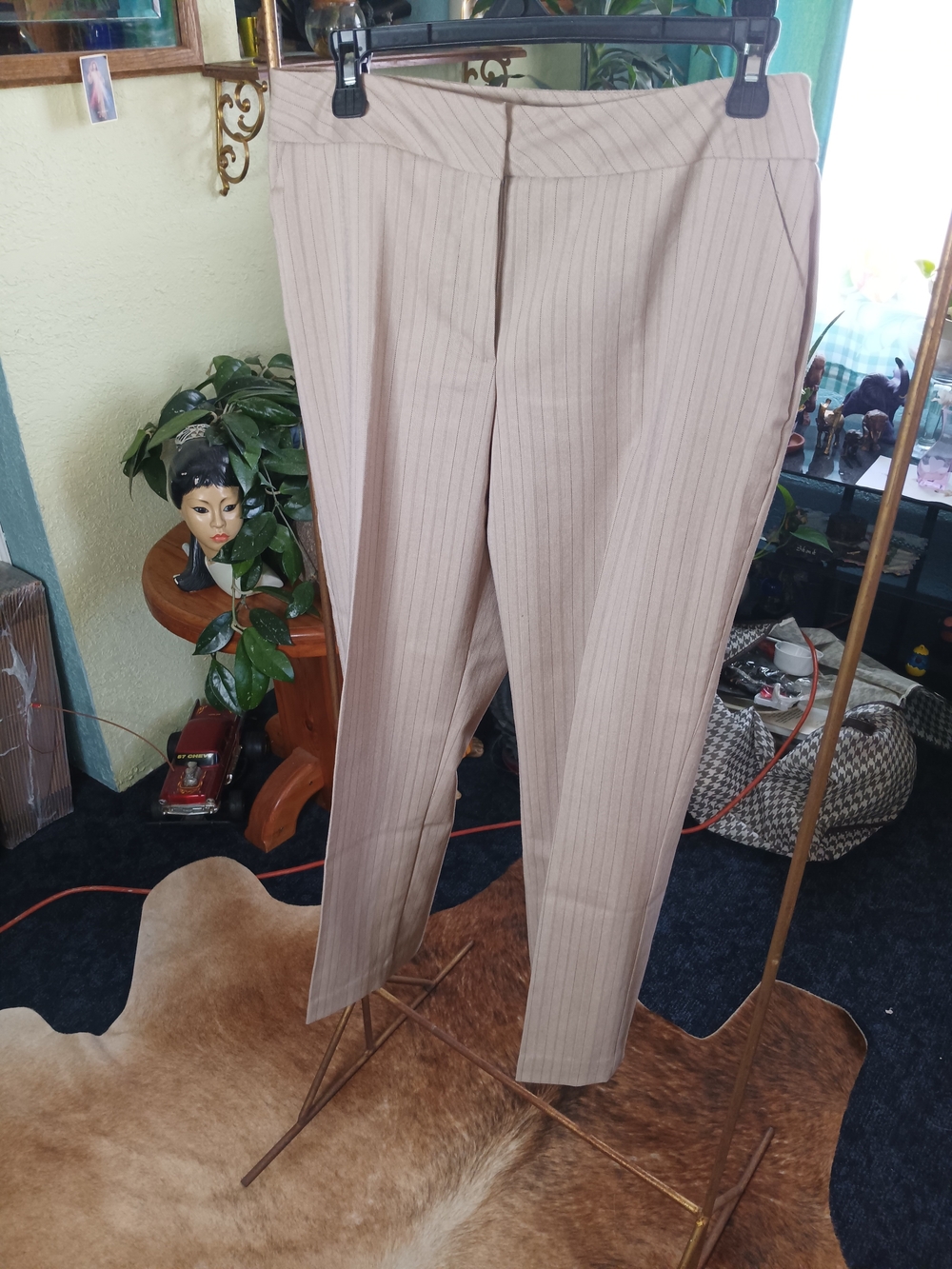 Investments Petites Tan Pinstripe Trousers